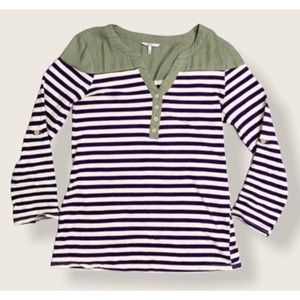 BKE Striped Henley Olive & Deep Purple Size Small